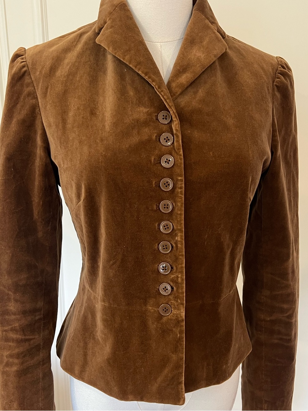 Brown Velvet Fitted Peplum‎ Blazer Dark Academia Victoriana Old Money GAP Sz 2 - Picture 5 of 12